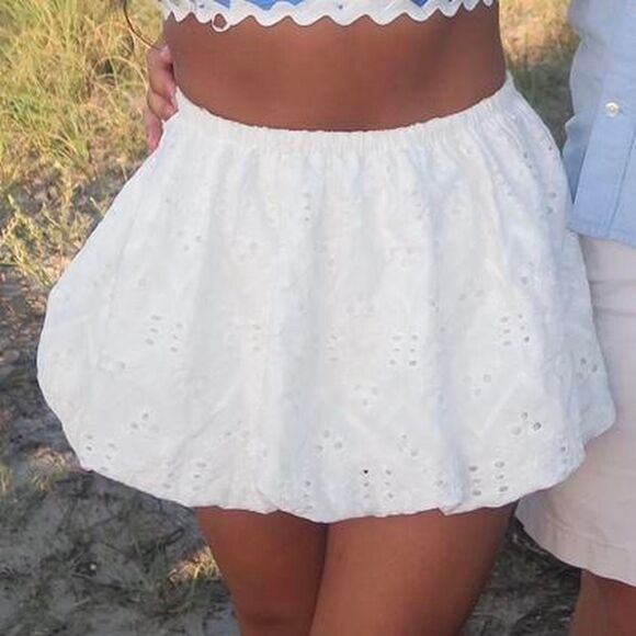 BOUTIQUE Medium Elastic Mini Summer Formal Eyelet Bubble Women's White Skirt - Picture 1 of 1